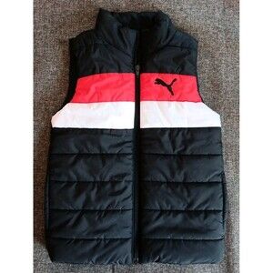 Vest Size 7 To 8 Boys Puma Puffer Black Red White Sleeveless Full Zip